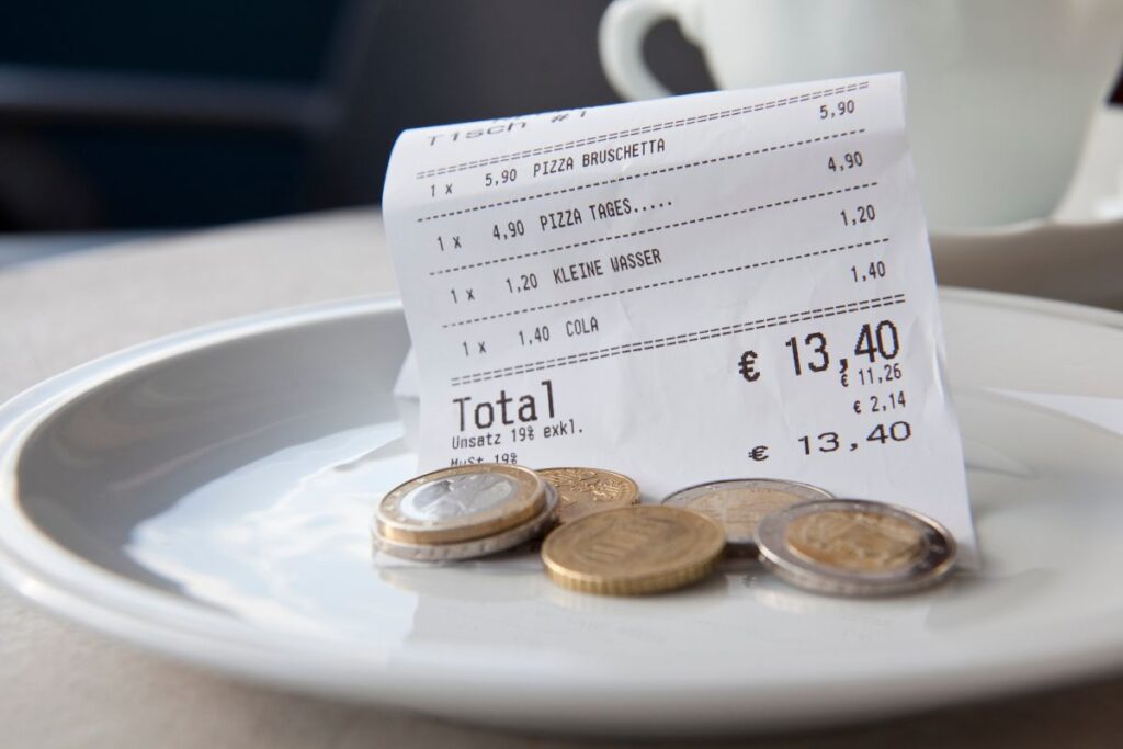 Tip left on the receipt of an order of coffee on board