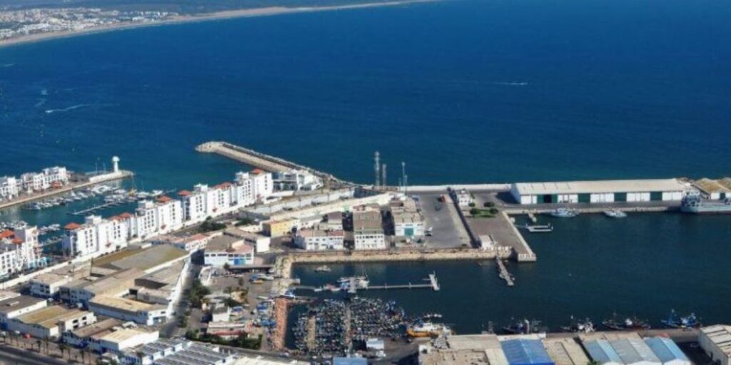 Agadir, Morocco with no cruise ship ported but various small boats present on the outskirts of the port. 