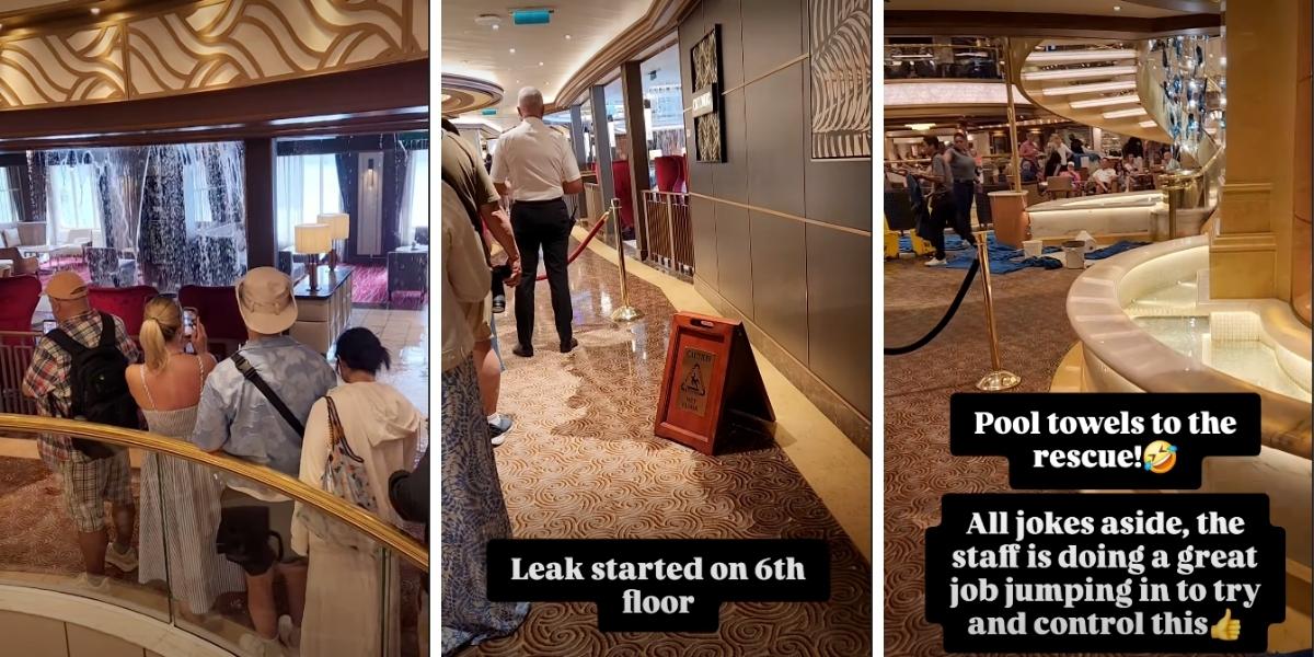 Enchanted Princess Atrium Leak Sends Water Through Ship During Santorini Call