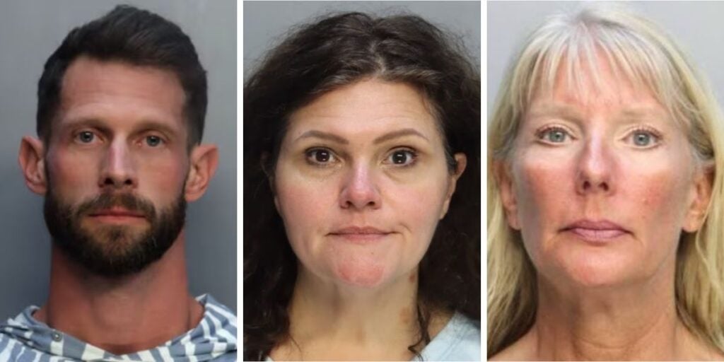 Booking photos of three passengers arrested before boarding Norwegian Jewel: Jacob Lee Henrichsen, Lori Watt, and Kimberly Shannon, pictured from left to right.