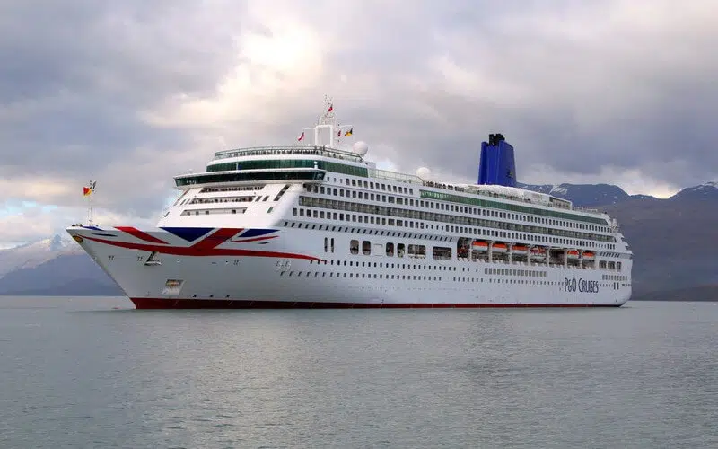 P&Os cruise ship Aurora sailing on the sea.