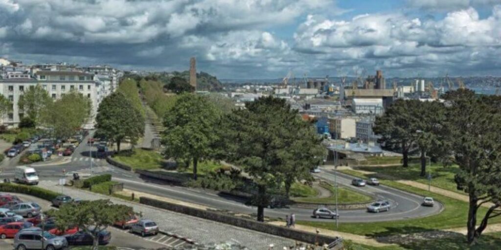 Brest, France port that can be seen behind the city area of Brest