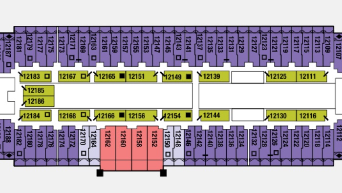 A deck plan showing rooms adjacent Rooms Running Lengthways Along a Corridor on a Celebrity Ship.