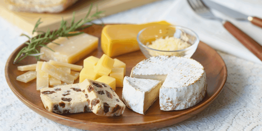A plate of different cheeses
