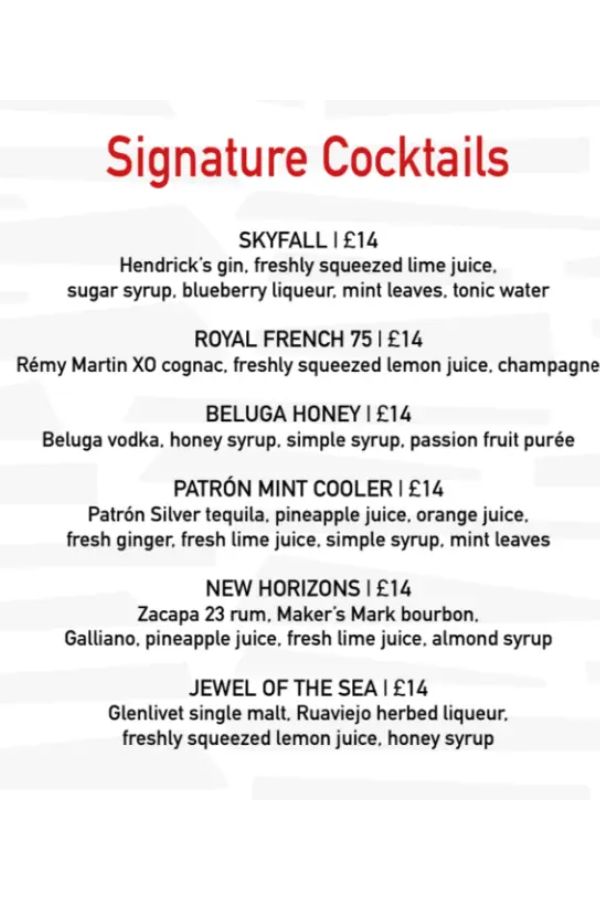 Cocktail Bar Menu