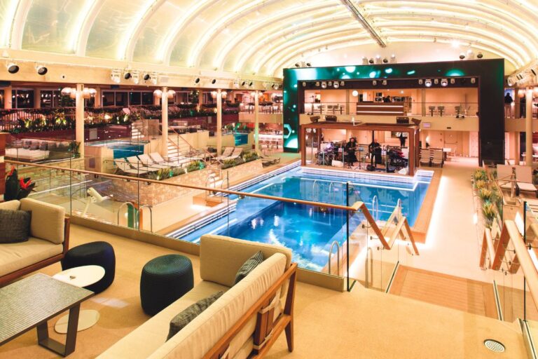 The elegant looks of the costa cruise ship interior with a chilly-looking indoor pool