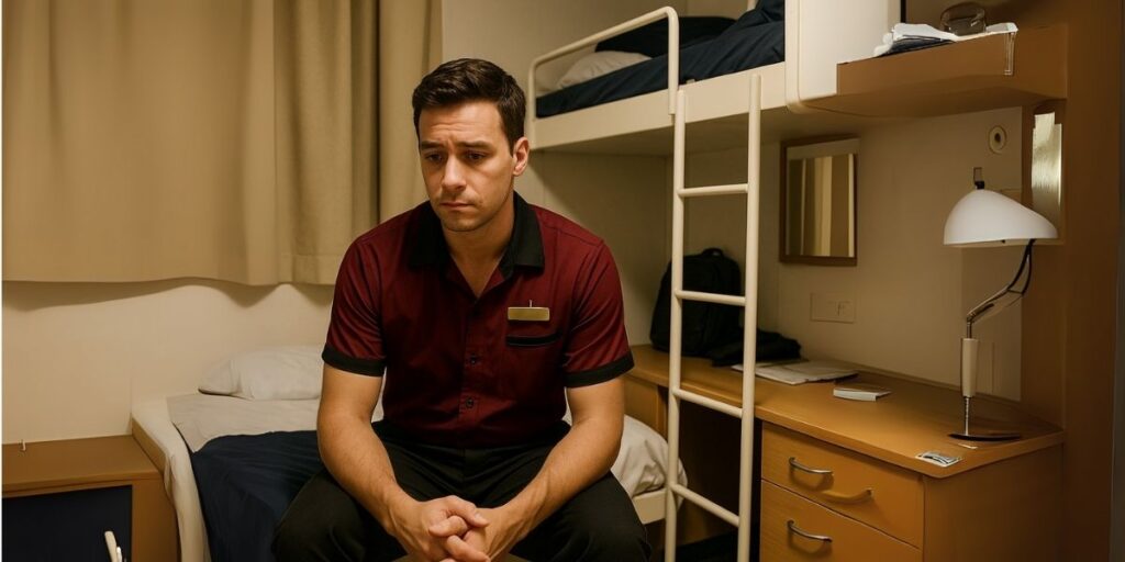 Cruise crew member all alone in room