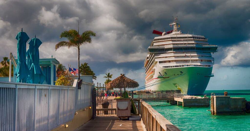 Anchored cruise ship docked in Key West, Florida.