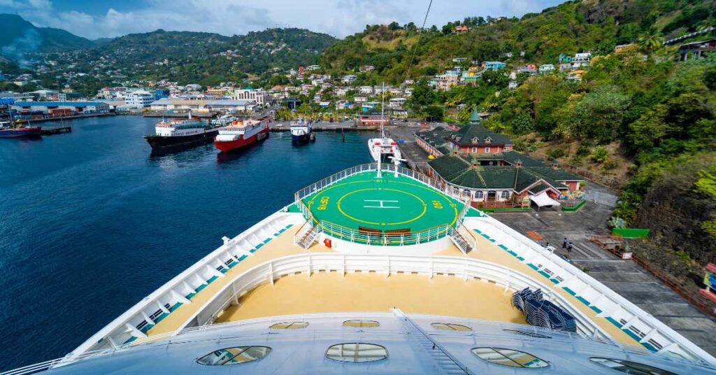 Front of cruise ship showing the helipad