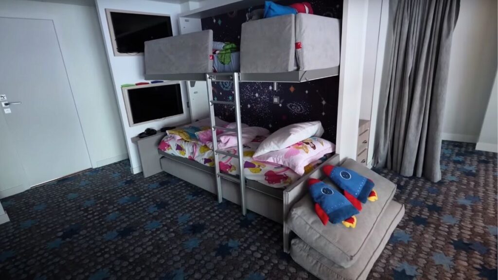 Kids bunk beds in suite on Utopia of the Seas, Royal Caribbean.