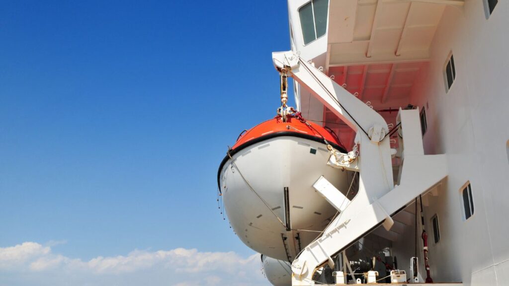 Lifeboat on side of a cruise ship