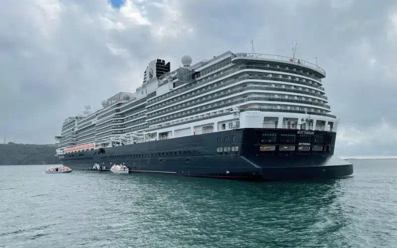 A photo of MS Rotterdam, a Holland America Cruise Ship, sailing on the sea.