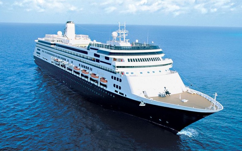 A photo of the MS Volendam, Holland America Cruise ship sailing on the sea.