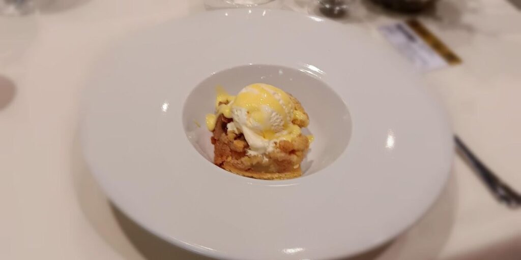 A sweet dessert served on a clean white plate.