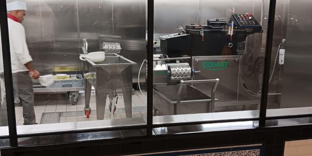 Inside the clean kitchen of mozzarella station on MSC Euribia. 