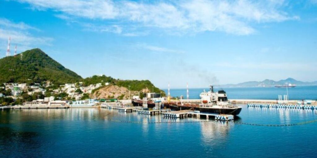 Small boats docked on the Manzanillo, Mexico port. 