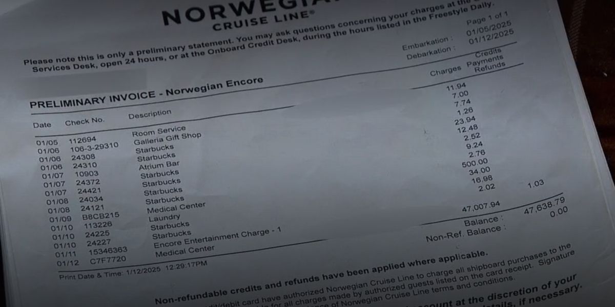 A photo of a medical bill from a cruise ship