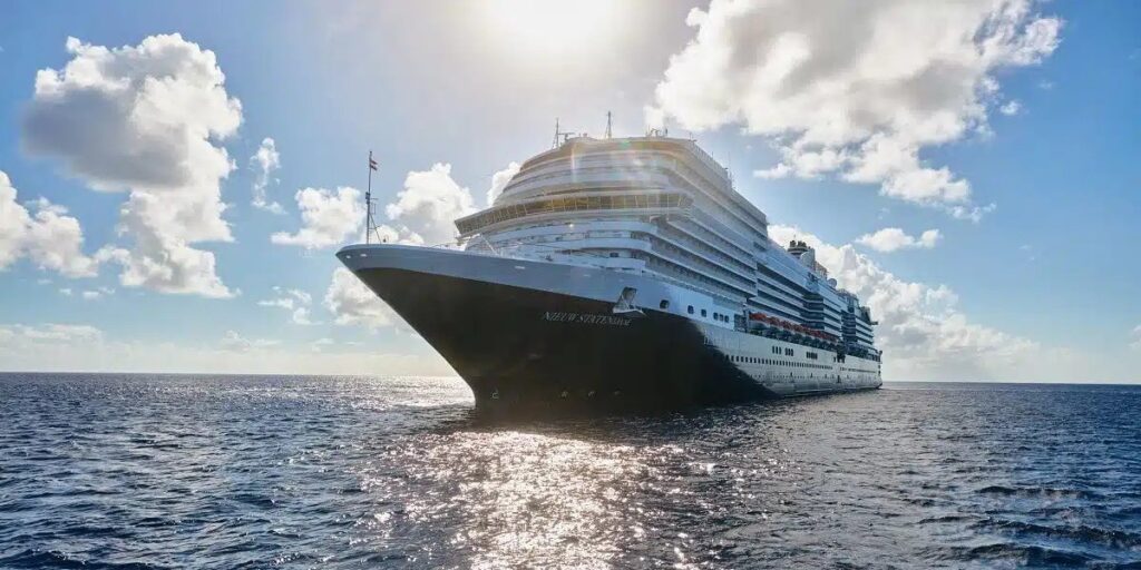 A photo of the Nieuw Statendam Cruise Ship sailing on the sea.