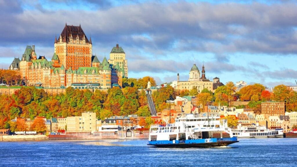 A photo of Quebec City in  Canada. Looking over the water and the town.