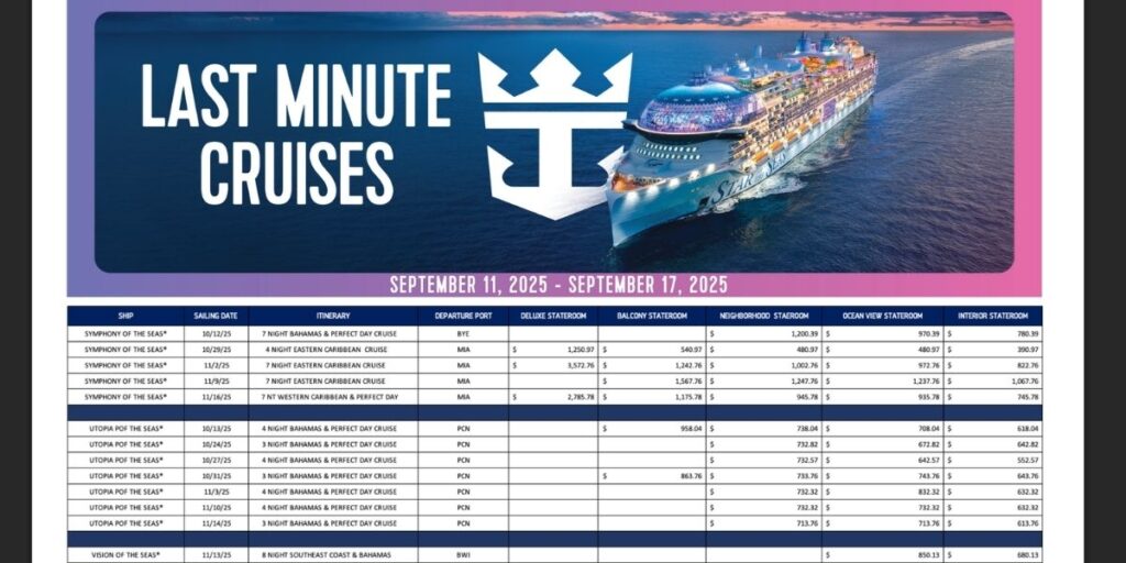 Screenshot of Royal Caribbean last minute cruises