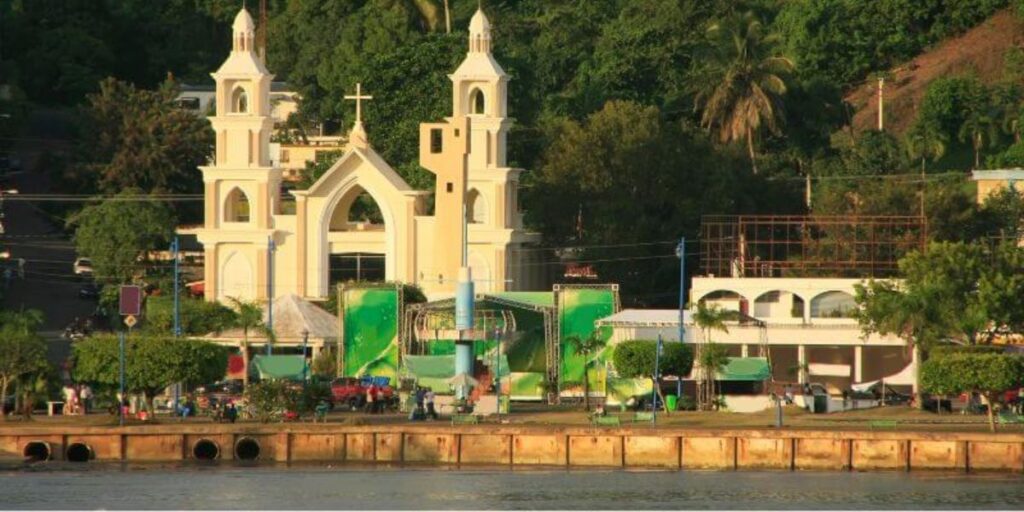 The view of Samana, Dominican Republic with a prominent church that can be seen
