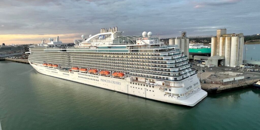 A photo of the Sky Princess sailing on the ocean.