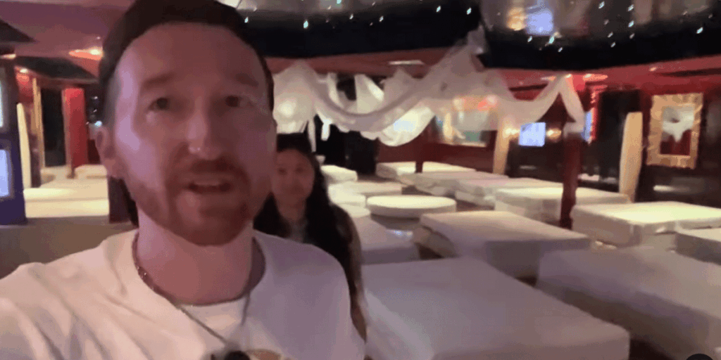 Inside the Temptation Cruise playroom, filmed by married vloggers before guests arrive, revealing the ship’s adults-only setup.