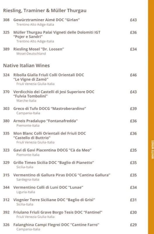 Wine List & Restaurant Drinks Menu