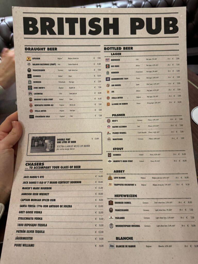 British pub menu