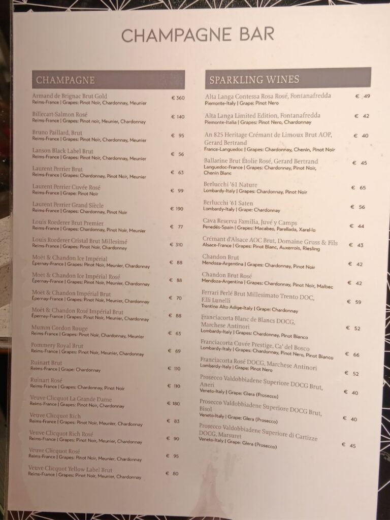 champagne bar menu