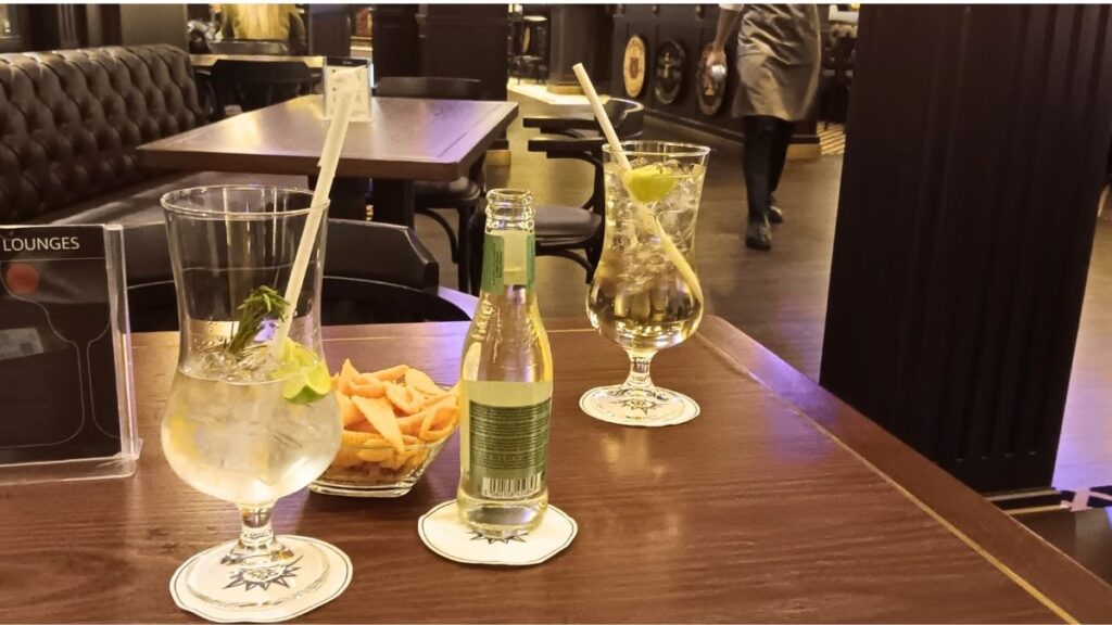 Drinks on a table on a cruise ship