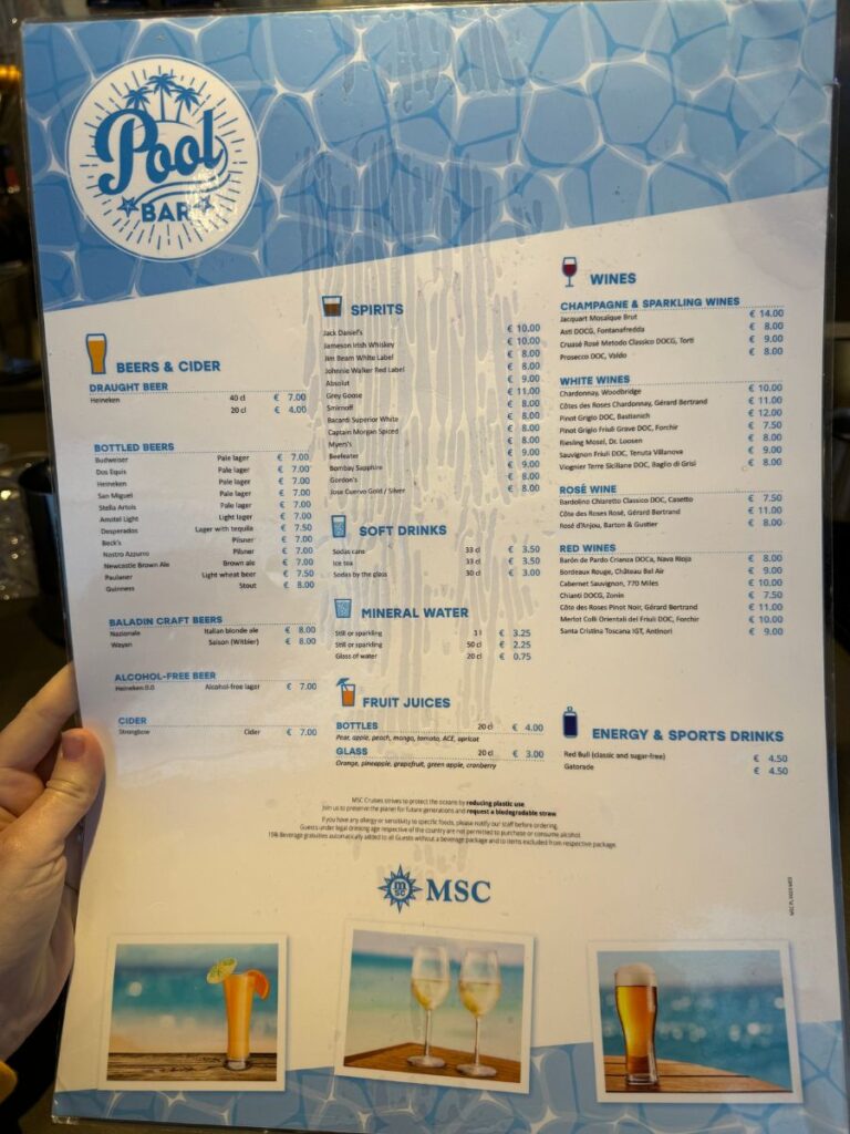 Pool bar menu 