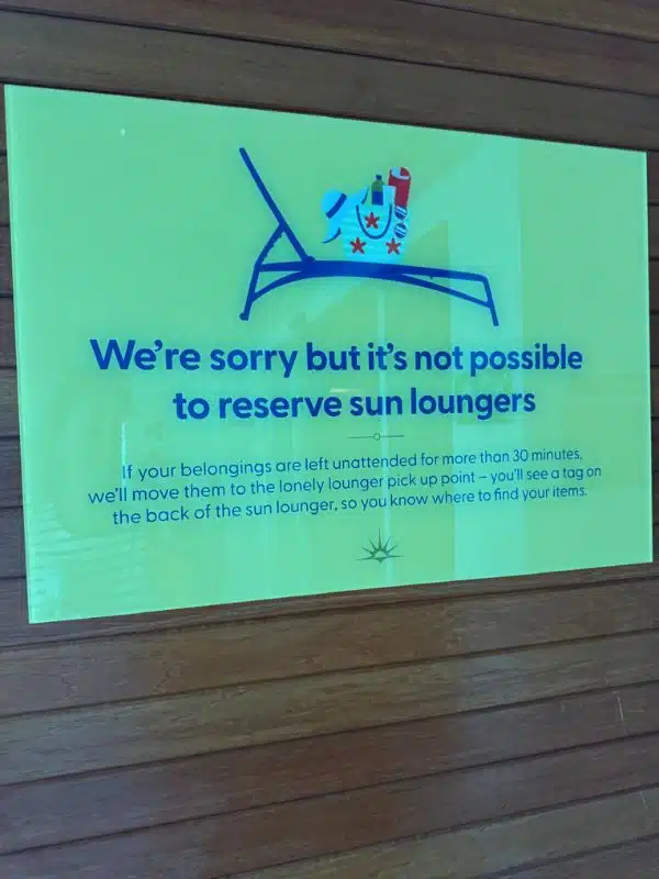 Reserved sun lounger sign on P&O cruises